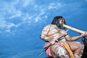 A Gold Coast Aboriginal didgeridoo player opens the inaugural Big Blue Sky event on the Gold Coast, November 5th, 2015
